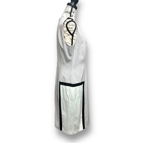 Calvin Klein 10 Gray Blue Sheath Midi Dress Office Career Retro Mod Colorblock - Picture 3 of 10